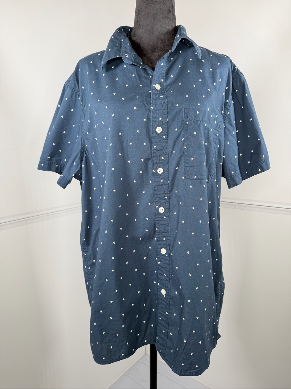 American Eagle Blue Geometric Print Short Sleeve Button Front Shirt XL